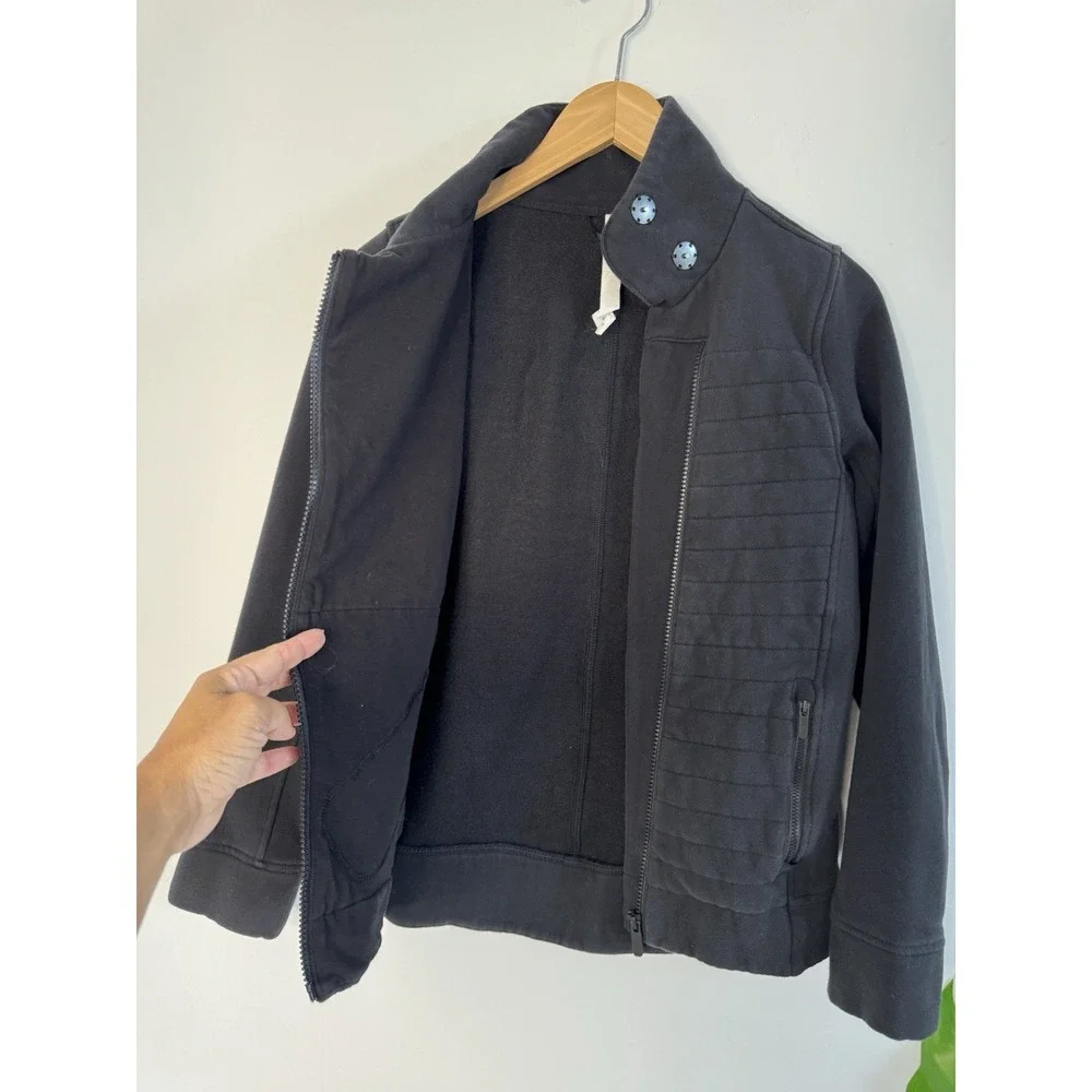 Lululemon Fleece Be True Moto Jacket Womens Size 2‎ Black Asymmetric Zip Quilted